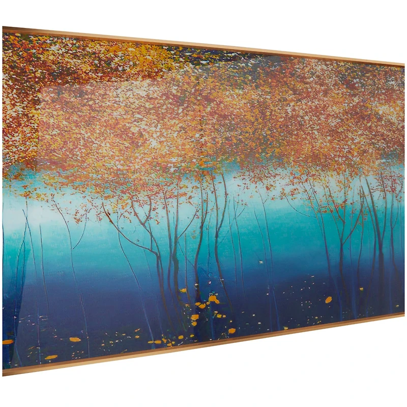 Blue Porcelain Trees Landscape Framed Wall Art with Gold Aluminum Frame 71" x 2" x 20"