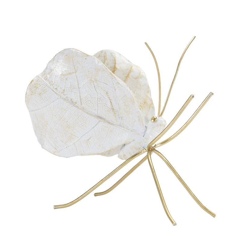 White & Gold Leaf Butterfly Shelf Sitter Set