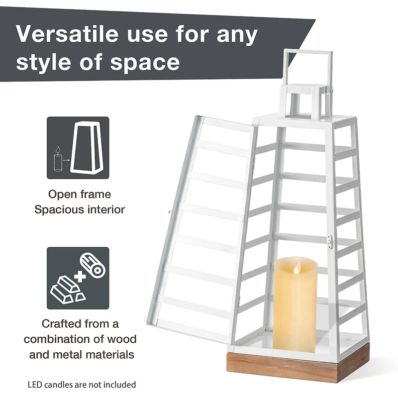 Glitzhome® White Modern Trapezoid Metal & Wood Lanterns Set