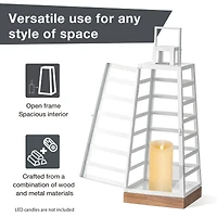 Glitzhome® White Modern Trapezoid Metal & Wood Lanterns Set