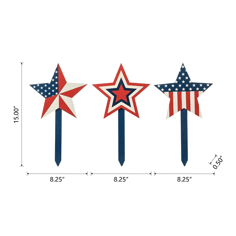 Glitzhome® Wood Patriotic Star Yard Stakes, 3ct.