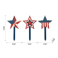 Glitzhome® Wood Patriotic Star Yard Stakes, 3ct.