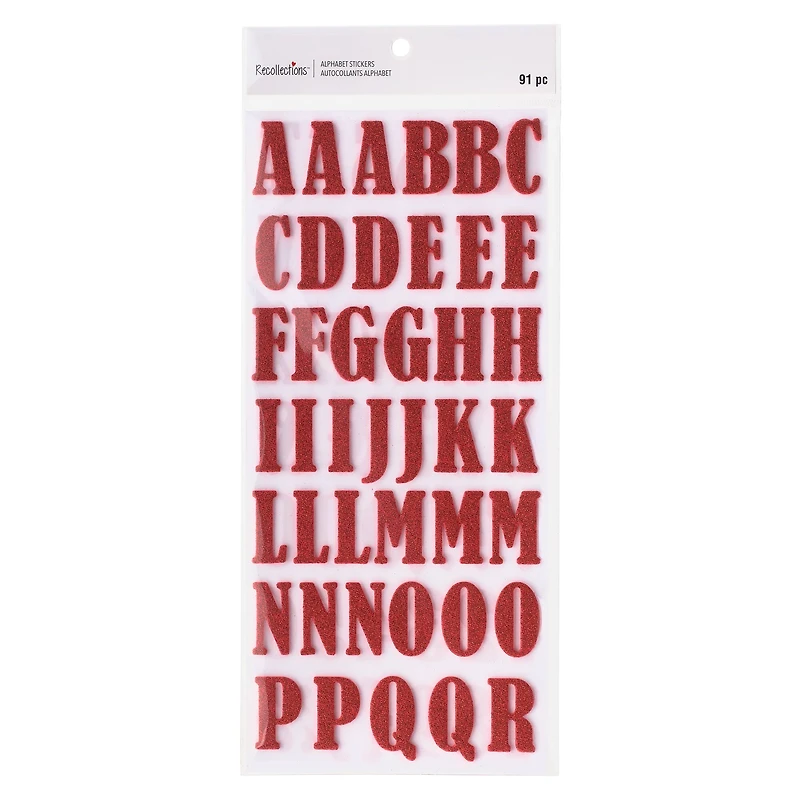 12 Pack: Red Bernhard Condensed Glitter Alphabet Stickers by Recollections™