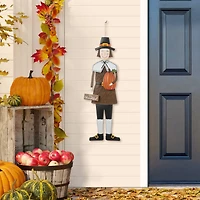 Glitzhome® 36" Metal Thanksgiving Pilgrim Boy Standing Or Hanging Yard Stake