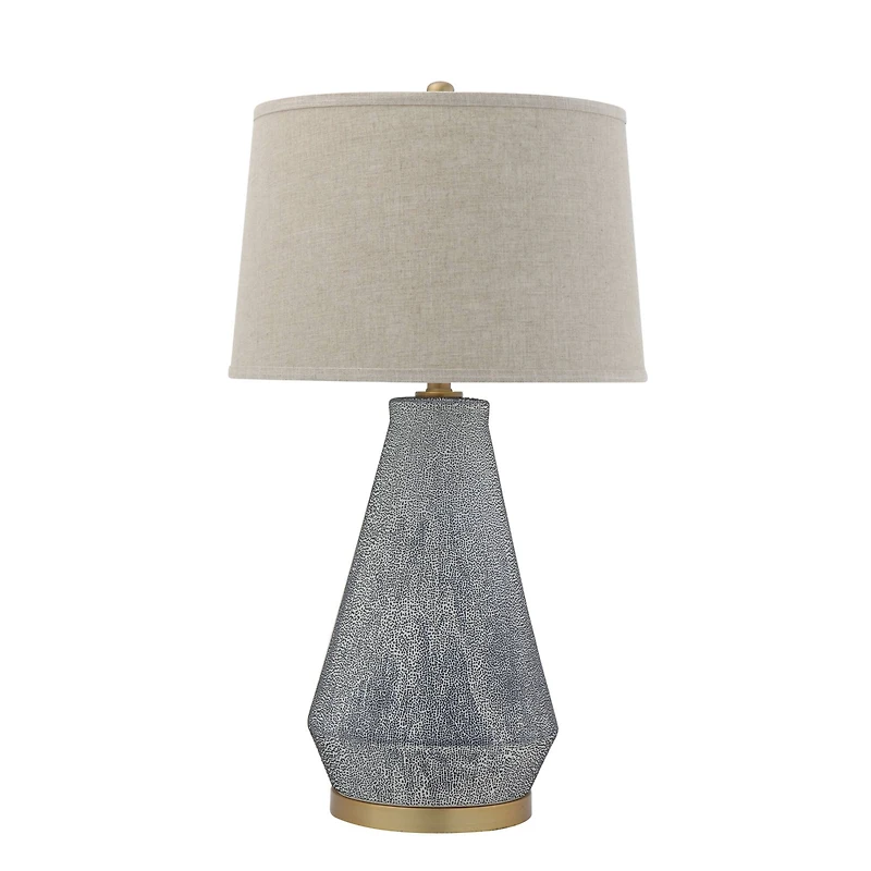 Hello Honey® Textured Blue Glaze Ceramic Table Lamp with Natural Linen Shade