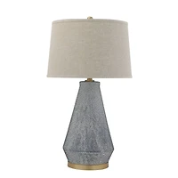 Hello Honey® Textured Blue Glaze Ceramic Table Lamp with Natural Linen Shade