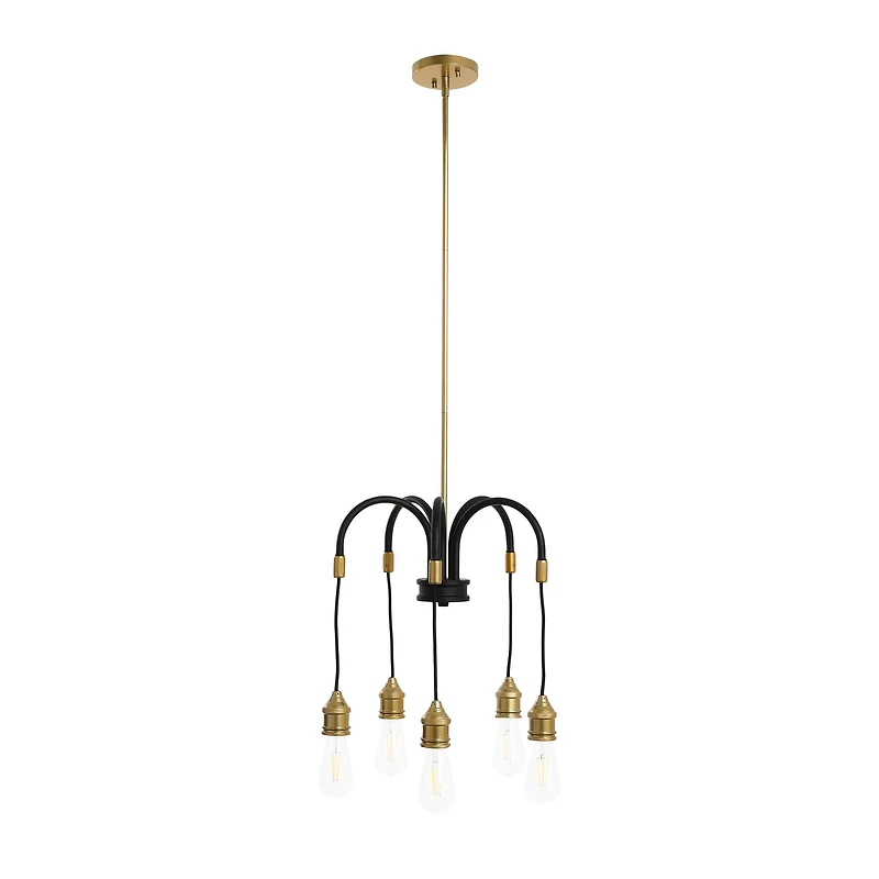Hello Honey® Robert Stevenson Lighting Harper 19" Black and Brass 5-Light Exposed Bulb 2-Tone Metal Chandelier