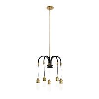 Hello Honey® Robert Stevenson Lighting Harper 19" Black and Brass 5-Light Exposed Bulb 2-Tone Metal Chandelier