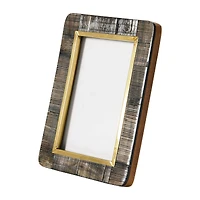 Hello Honey® Black & Natural Hand-Carved Horn 5" x 7" Tabletop Frame with Brass Border