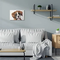 Stupell Industries Puppy Eyes Boxer Dog Pet Portrait Brown White Canvas Wall Art