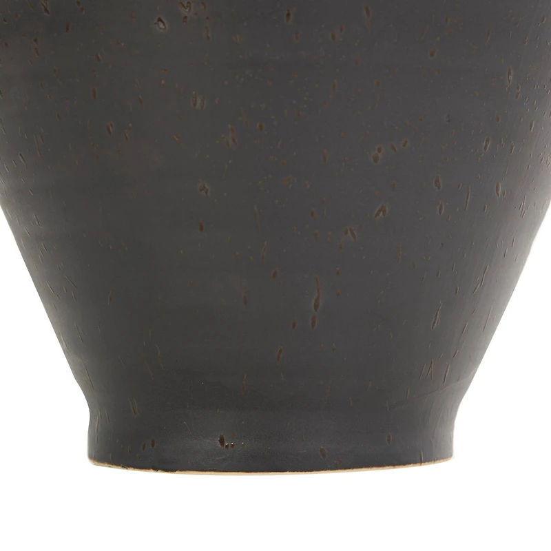 15" Black Ceramic Amphora Vase with Speckled Texture & Ring Handles
