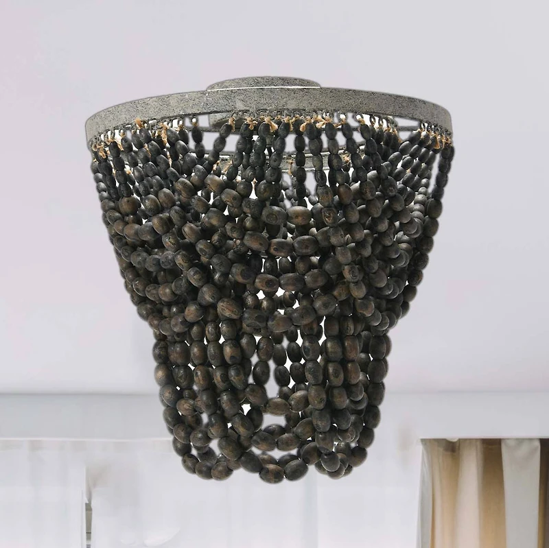 Hello Honey® 2-Tier Draped Wood Bead Semi-Flush Mount Ceiling Light
