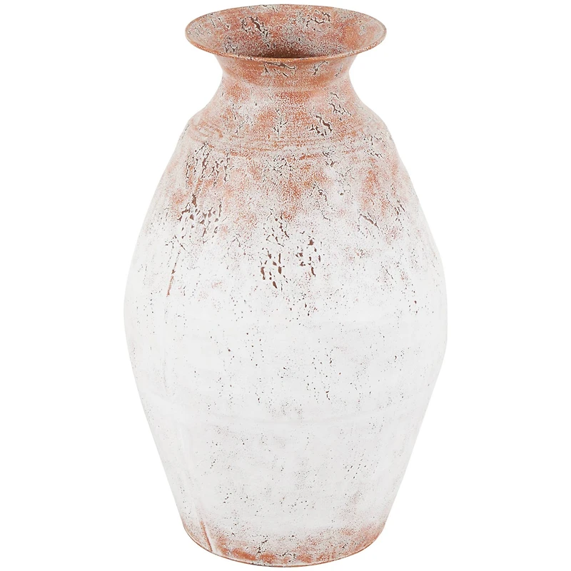 18" Copper Metal Distressed Textured Vase with Terra Cotta Accents