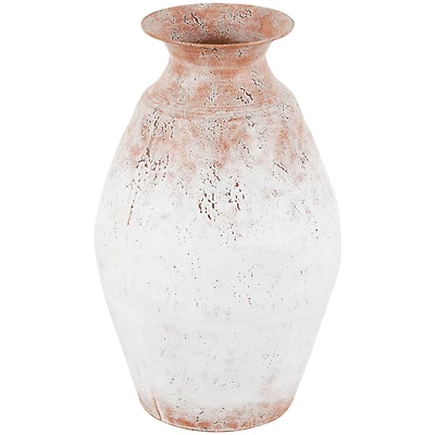 18" Copper Metal Distressed Textured Vase with Terra Cotta Accents