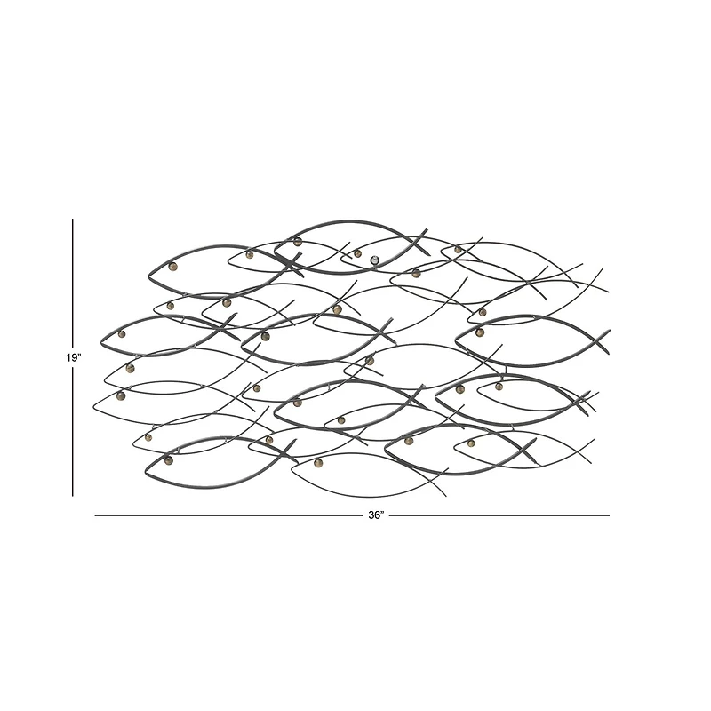 39" Dark Gray Metal Coastal Fish Wall Décor