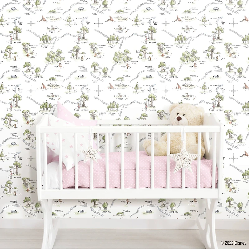 RoomMates Winnie The Pooh 100 Acre Wood Map Peel & Stick Wallpaper