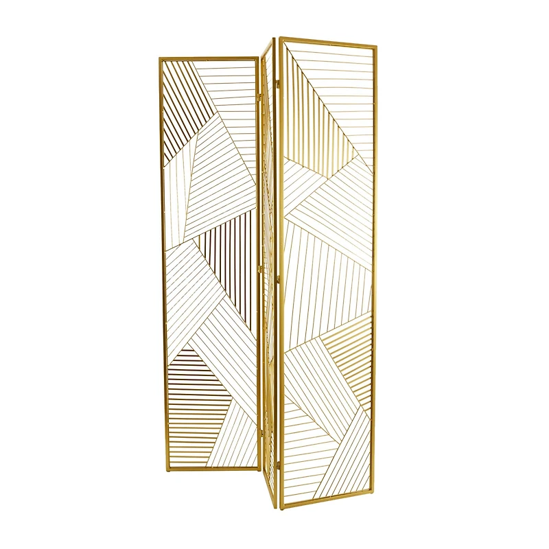 Gold Metal Hinged Foldable Partition 3 Panel Geometric Room Divider Screen 43" x 2" x 67"