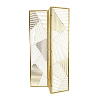 Gold Metal Hinged Foldable Partition 3 Panel Geometric Room Divider Screen 43" x 2" x 67"