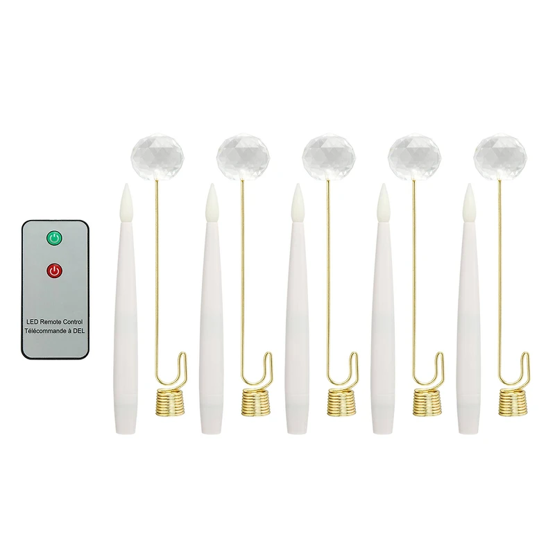 5ct. Warm White LED Crystal Drop Lighted Flickering Candles with Remote by Ashland®