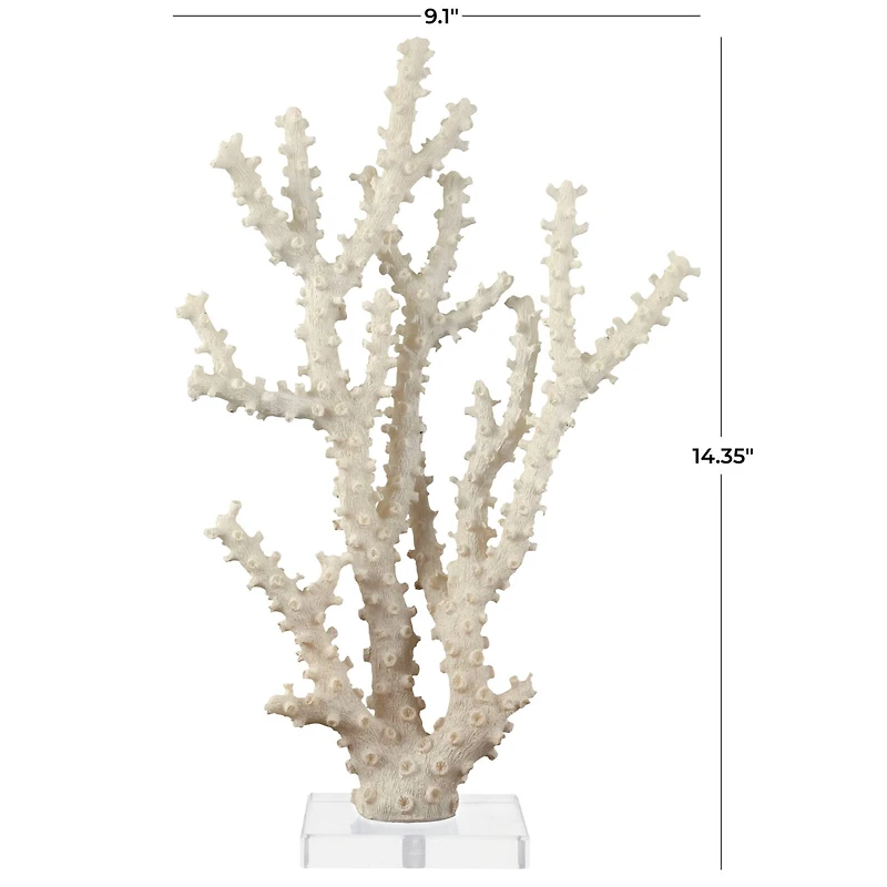 14" Cream Polystone Coral Sculpture with Clear Acrylic Base