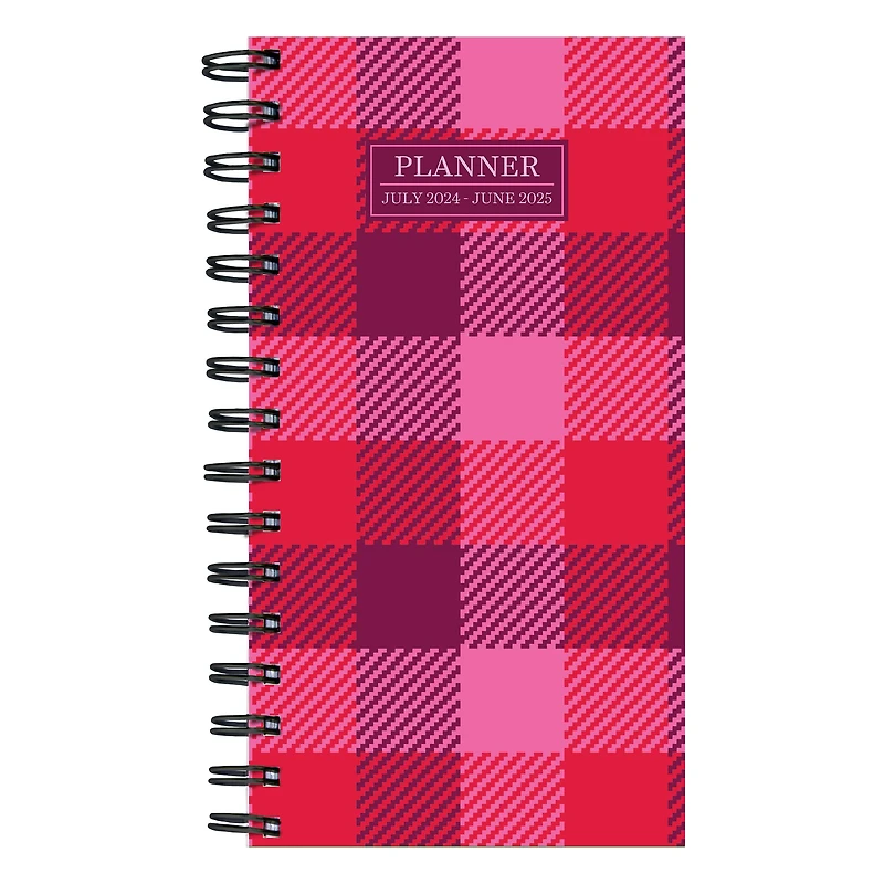 TF Publishing 2025 Pink Plaid Small Weekly Monthly Spiral Planner