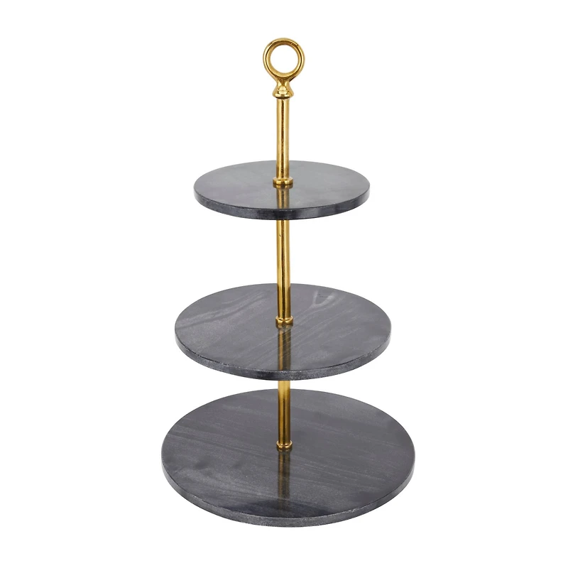 Gray Marble Natural Tiered Server, 27" x 14" x 14"
