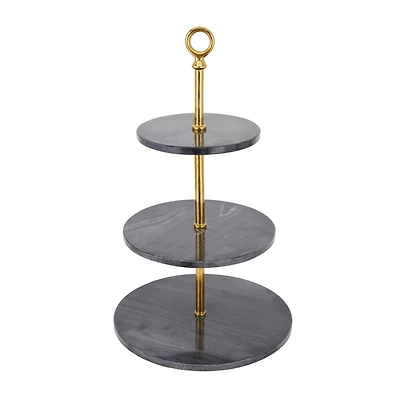 Gray Marble Natural Tiered Server, 27" x 14" x 14"