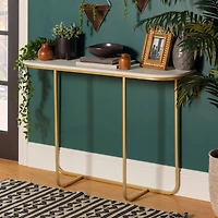 Walker Edison Faux White Marble/Gold Modern Curved Entry Table