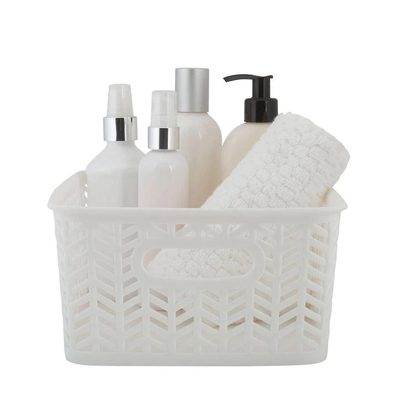 Simplify Small White Herringbone Storage Bin