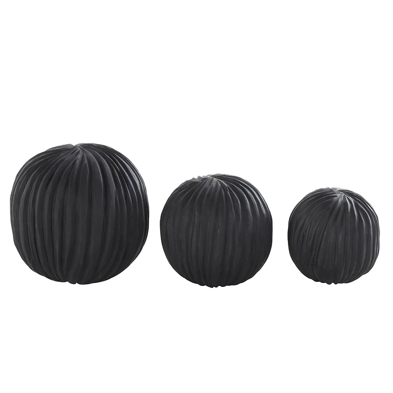 Black Teak Wood Carved Orbs Set