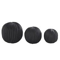 Black Teak Wood Carved Orbs Set
