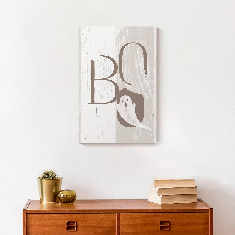Boo Faux Wood 12" x 18" Canvas Wall Art