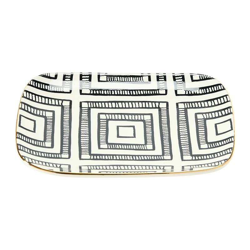 Hello Honey® 7.5" Black, White & Gold Edge Geo Print Stoneware Plate , 3ct.