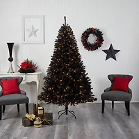 7ft. Pre-Lit Black Artificial Christmas Tree, Clear LED Lights