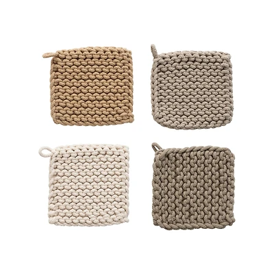 Hello Honey® 8" Brown & Cream Square Cotton Crocheted Pot Holder Set
