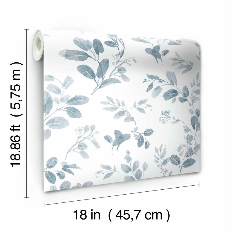 RoomMates Blue Dancing Leaves Peel & Stick Wallpaper