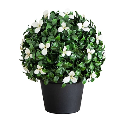 15in. UV Resistant Artificial Boxwood and Gardenia Topiary Plant (Indoor/Outdoor)