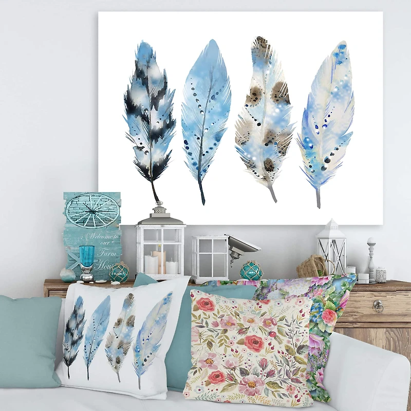 Designart - Blue Boho Feathers I