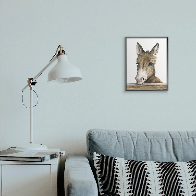 Stupell Industries Baby Donkey Portrait Wall Art in Black Frame