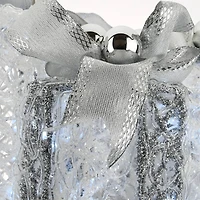 Glittered Silver & White Gift Box Set with White Twinkle LED Lights