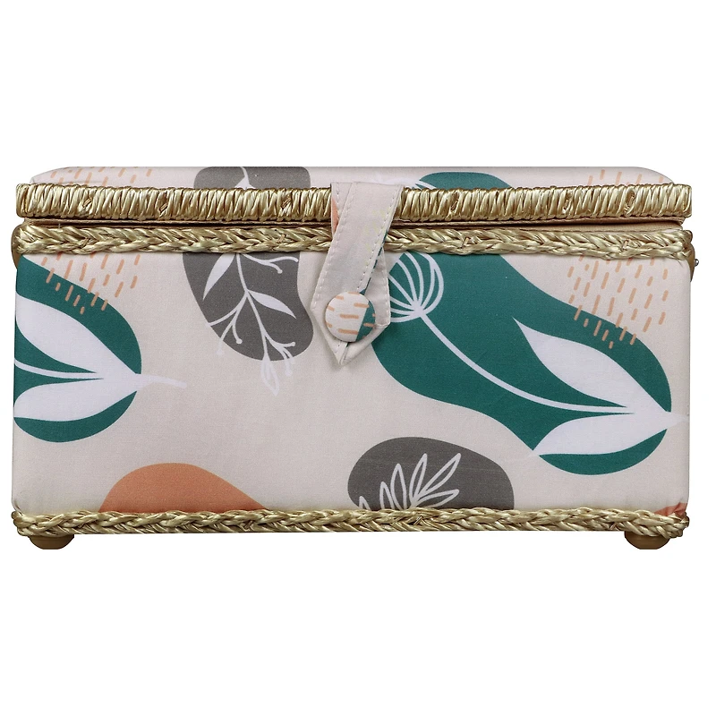 SINGER® Large Tan Organic Print Sewing Basket with Sewing Scissors & Notions