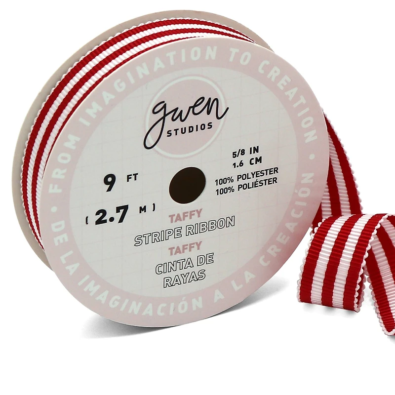 Gwen Studios /8" x 3yd. Red & White Stripe Grosgrain Ribbon