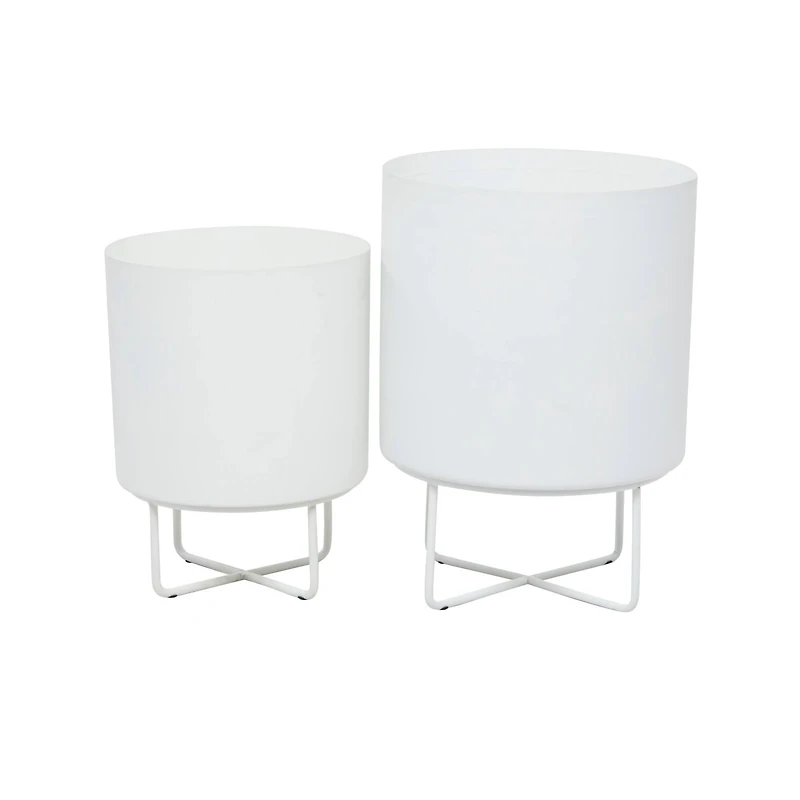 White Modern Planter, Set of 2" 16", 13"