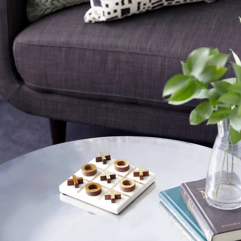 White & Gold Marble Tic-Tac-Toe Game Set