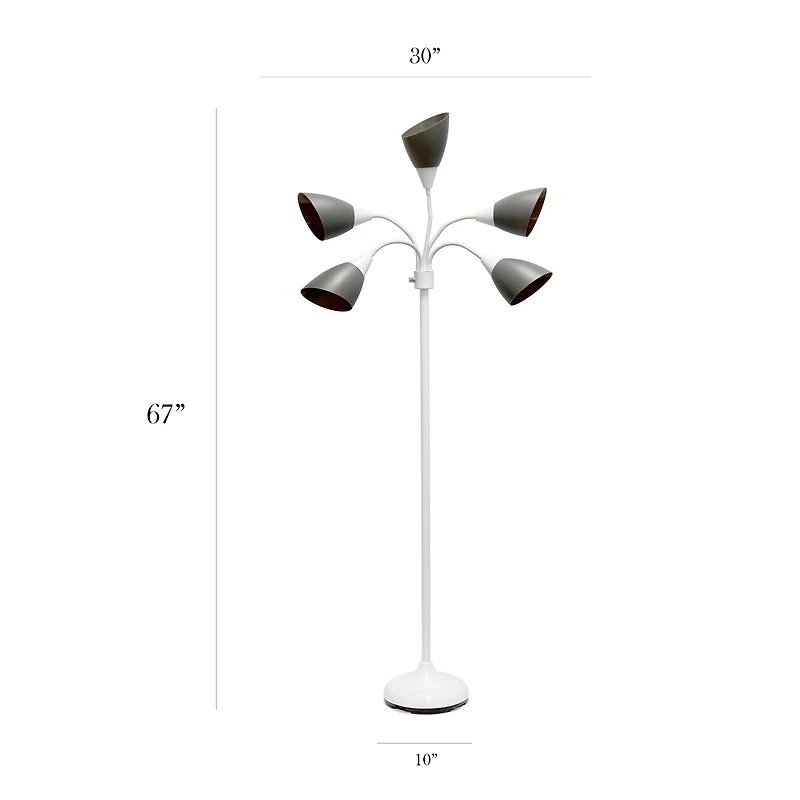 Simple Designs™ 5.6ft. 5-Light Gooseneck White Floor Lamp