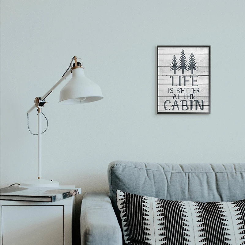 Stupell Industries Life's Better At Cabin Phrase Rural Forest Home Framed Wall Art