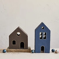 Hello Honey® 9" Brown & Gold Hand-Painted Paper Mache Houses, 2ct.