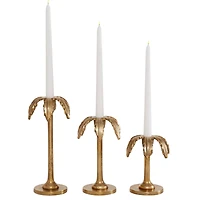 Set of 3 Gold Aluminum Glam Candle Holder, 4" x 5" x 10"