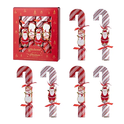 Glitzhome® 12PK 1.25"D x 10"H Candy Cane Christmas Party Crackers with Gift Contents