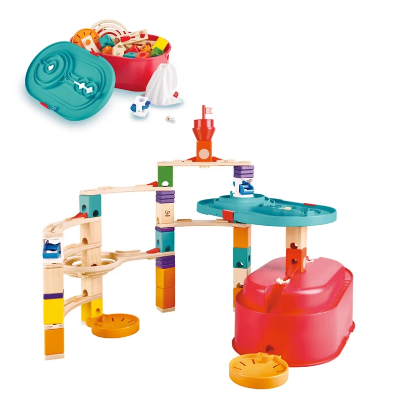 Hape Quadrilla Stack Track Bucket Wooden Marble Run Construction Set